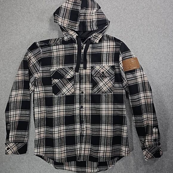 Howitzer Flannel Hoodie Mens Medium Blue Plaid Shirt Shacket We The People Pream - Picture 1 of 11